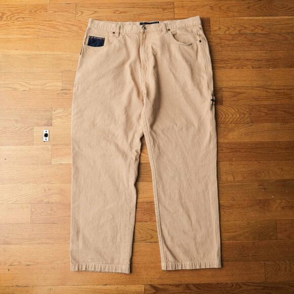 VTG Phat Farm Jeans Men 40x34 Khaki Carpenter Denim Baggy Wide Leg Hip-Hop Skate - Picture 1 of 6